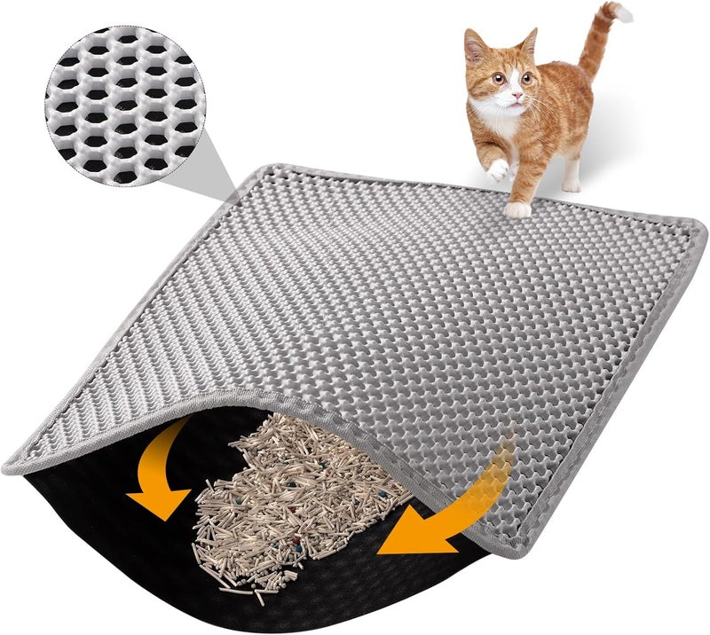 ondware Store Cat Litter Mat, 30x24 Inch Double Layer Litters Box Mat, Waterproof Cat Mat for Litter Box(Gray) - Image 1